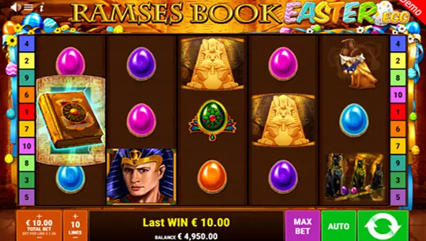 Ramses Book Easter Egg base game screenshot showing reels and features