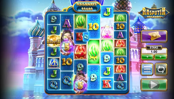 Rasputin Megaways base game screenshot showing reels and features