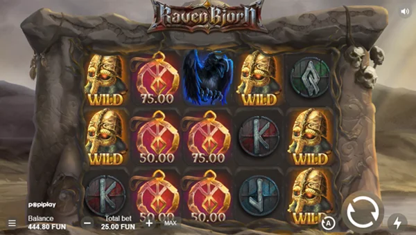 Raven Bjorn base game screenshot showing reels and features