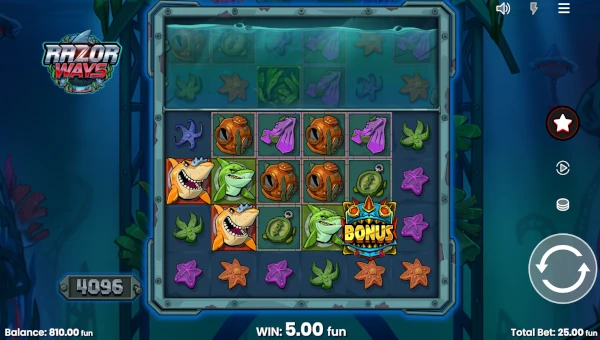 Razor Ways base game screenshot showing reels and features