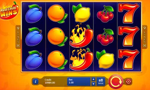 Red Chilli Wins base game screenshot showing reels and features