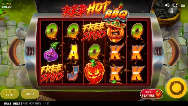 Red Hot BBQ base game screenshot showing reels and features