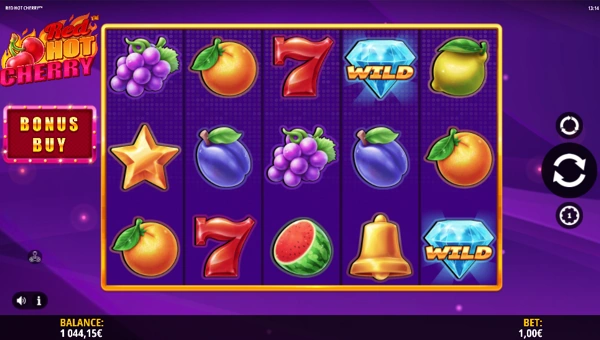 Red Hot Cherry base game screenshot showing reels and features