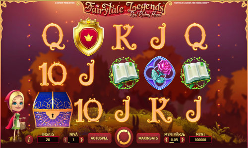 Fairytale Legends Red Riding Hood base game screenshot showing reels and features