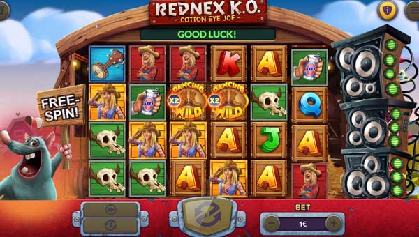 Rednex KO base game screenshot showing reels and features