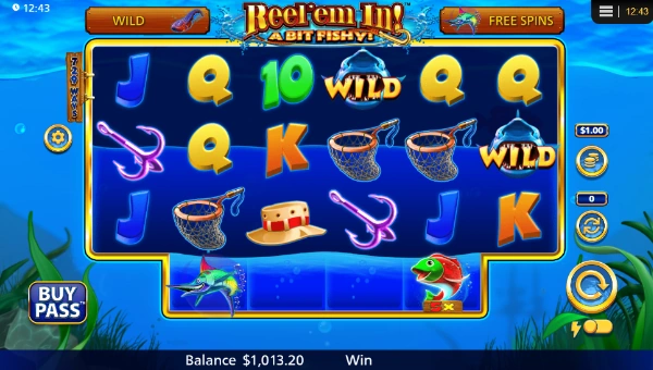 Reel Em In A Bit Fishy base game screenshot showing reels and features