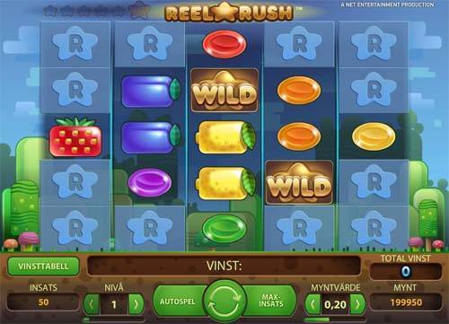 Reel Rush base game screenshot showing reels and features