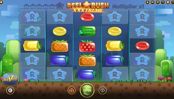 Reel Rush XXXtreme base game screenshot showing reels and features