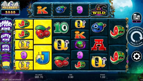 Reel Spooky King Megaways base game screenshot showing reels and features
