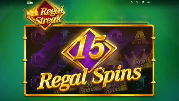 Regal Streak base game screenshot showing reels and features