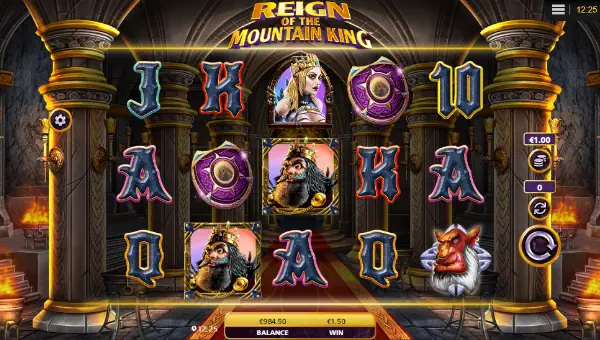 Reign of the Mountain King base game screenshot showing reels and features