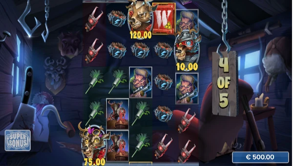 Screenshot of Reindeer Royale slot demo showing reels and bonus game features