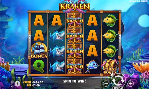 Release the Kraken base game screenshot showing reels and features