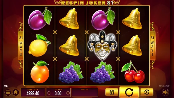 Respin Joker 81 base game screenshot showing reels and features