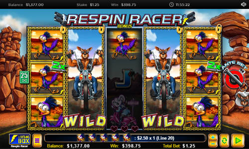 Respin Racer base game screenshot showing reels and features