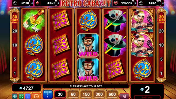Retro Cabaret base game screenshot showing reels and features