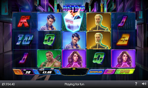 Retro Rush base game screenshot showing reels and features