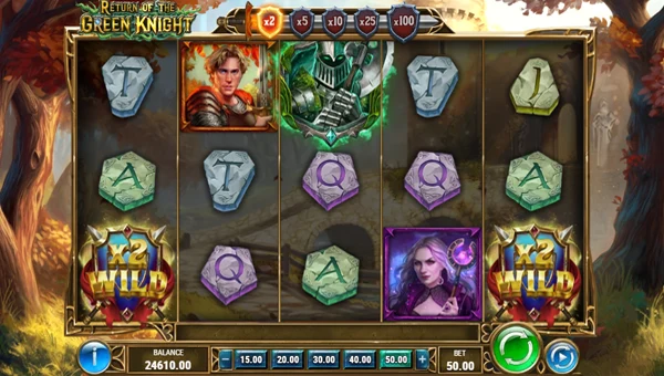 Return of the Green Knight base game screenshot showing reels and features