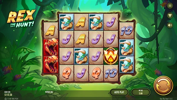 Rex the Hunt base game screenshot showing reels and features