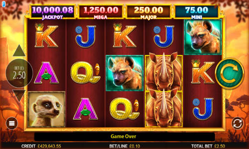 Rhino Rampage base game screenshot showing reels and features