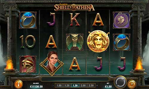 Rich Wilde and the Shield of Athena base game screenshot showing reels and features