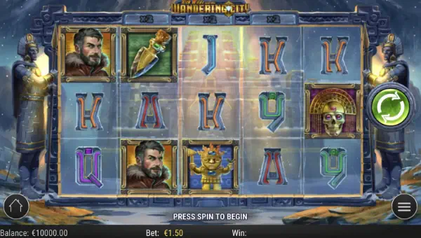 Wandering City base game screenshot showing reels and features