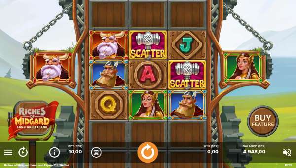 Riches of Midgard Land and Expand base game screenshot showing reels and features