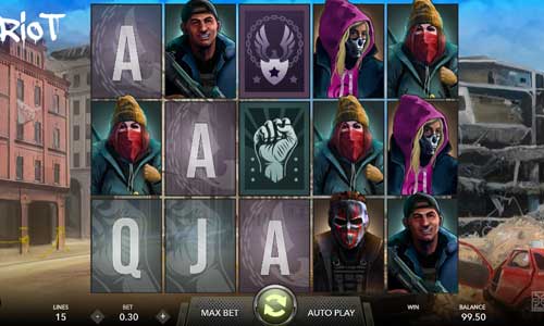 Riot base game screenshot showing reels and features