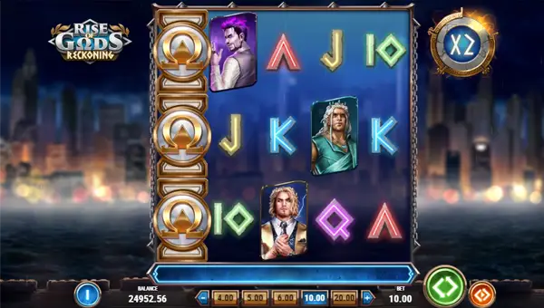 Rise of Gods Reckoning base game screenshot showing reels and features