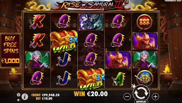 Rise of Samurai 3 base game screenshot showing reels and features