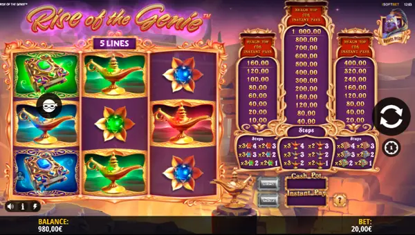 Rise of the Genie base game screenshot showing reels and features