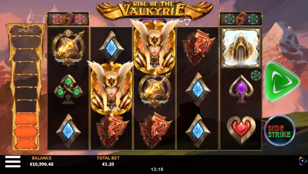 Rise of the Valkyrie Splitz base game screenshot showing reels and features