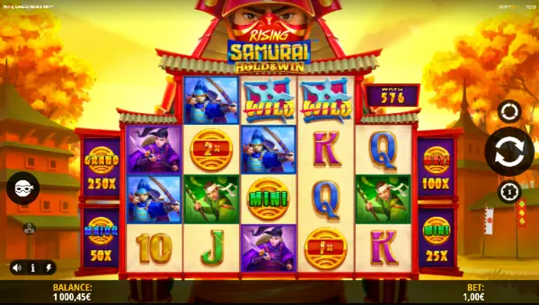 Rising Samurai base game screenshot showing reels and features
