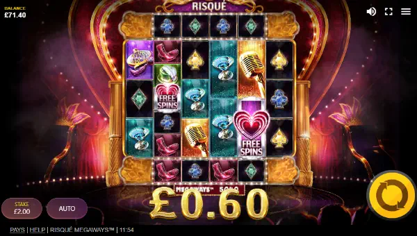 Risque Megaways base game screenshot showing reels and features