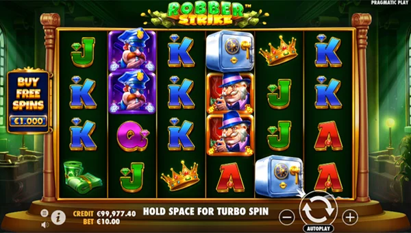 Robber Strike base game screenshot showing reels and features