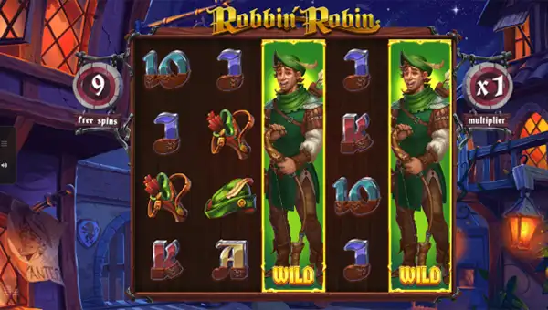 Robbin Robin base game screenshot showing reels and features