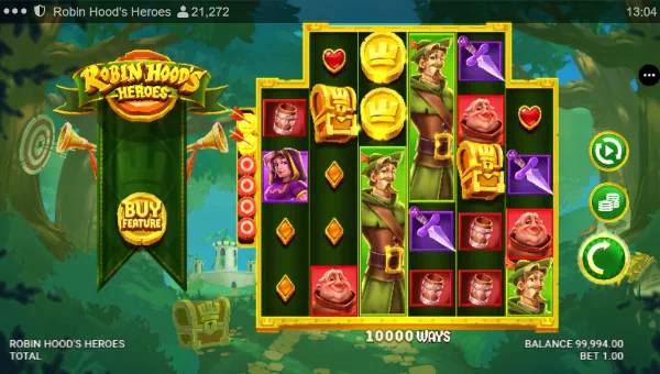 Robin Hoods Heroes base game screenshot showing reels and features