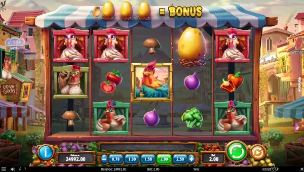 Rocco Gallo base game screenshot showing reels and features