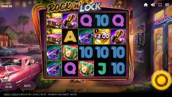 Rock N Lock base game screenshot showing reels and features