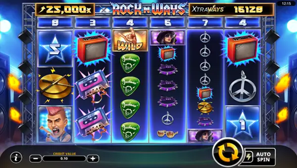 Rock N Ways Xtraways base game screenshot showing reels and features