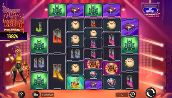 Rock the Reels Megaways base game screenshot showing reels and features