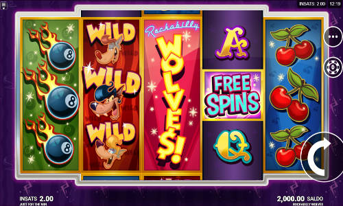 Rockabilly Wolves base game screenshot showing reels and features