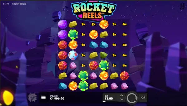 Rocket Reels base game screenshot showing reels and features