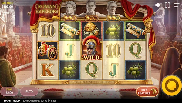 Roman Emperors base game screenshot showing reels and features