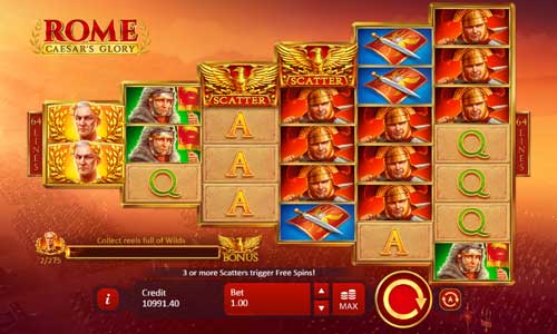 Rome Caesars Glory base game screenshot showing reels and features