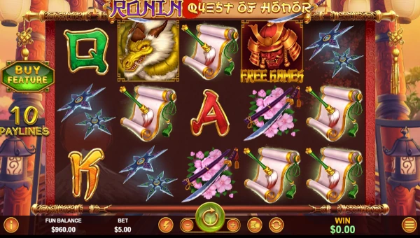 Ronin Quest of Honor base game screenshot showing reels and features