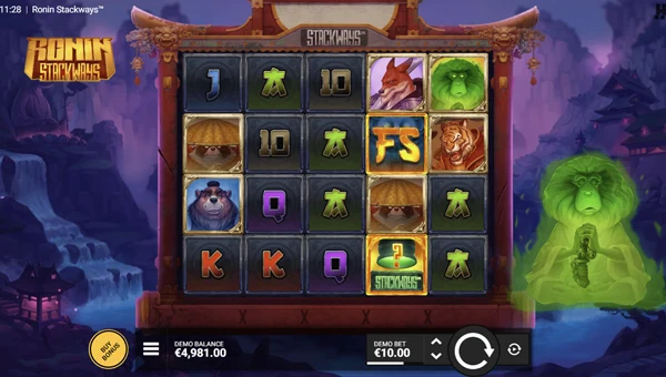 Ronin Stackways base game screenshot showing reels and features