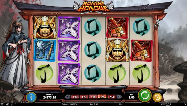 Ronins Honour base game screenshot showing reels and features