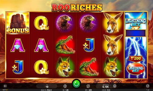 Roo Riches base game screenshot showing reels and features