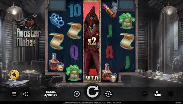 Rooster Mobs base game screenshot showing reels and features